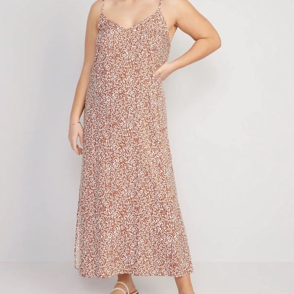 Old Navy XXL Maxi V Neck Tie Back Side Slits Slip Dress Giraffe Abstract Print - Picture 10 of 13